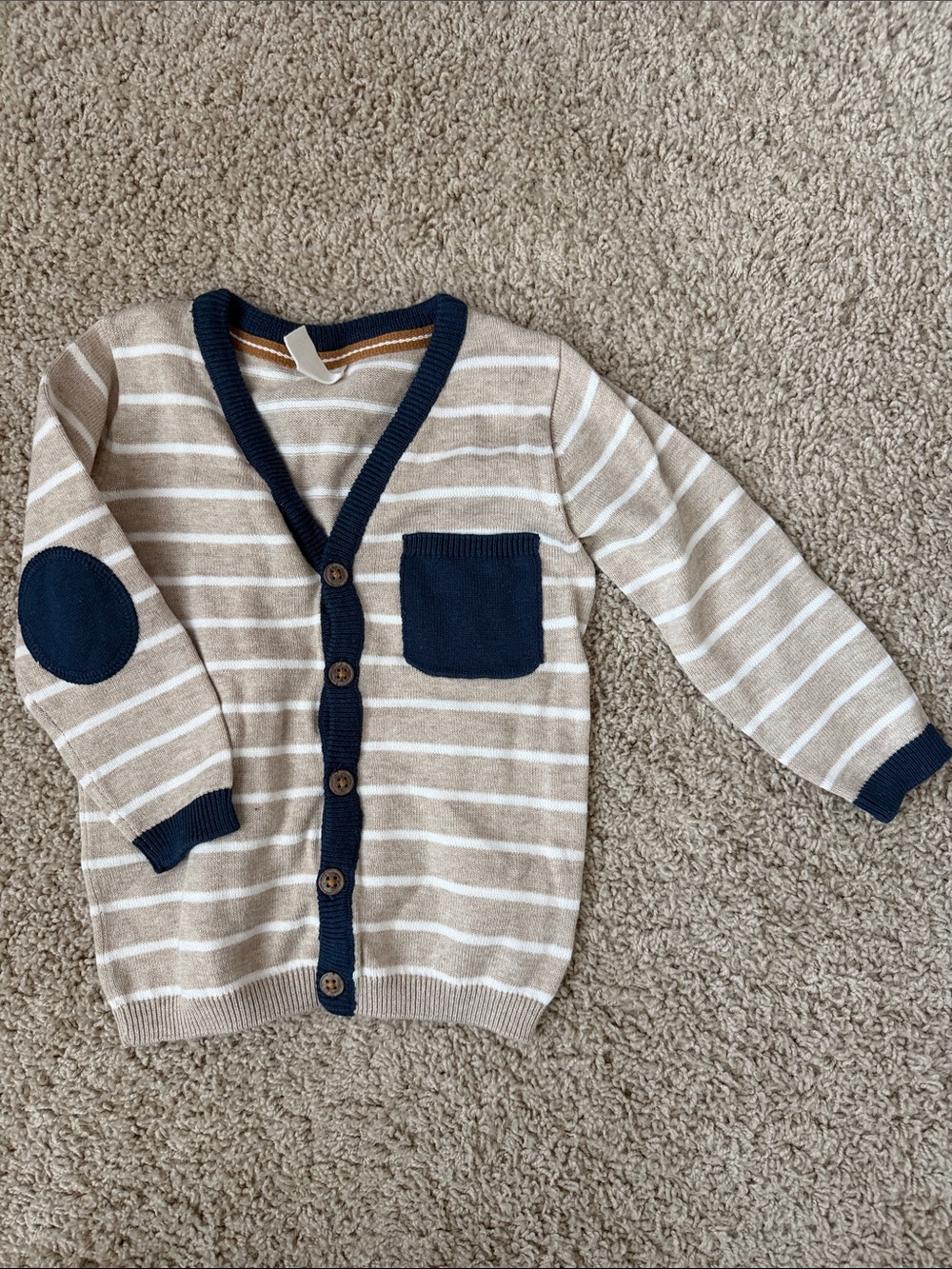 H&M Kids Beige & Navy Striped Button-Front Cardigan